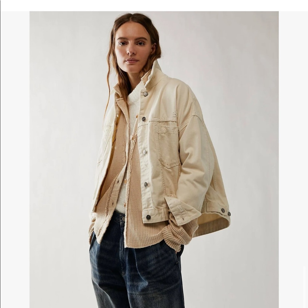 Free People- Opal Swing Denim Jacket - bright ecru